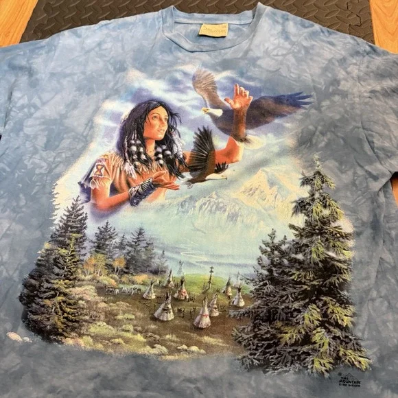 Vintage 90s The Mountain Native American Men Size XL Made USA Eagle Indian Women - Picture 3 of 8